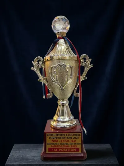 Gold trophy with crystal top, Patriotic Song Boys 1st Position 2021-22
