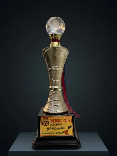 Gold trophy with crystal top, Rhetoric 2019 Inter School Debate Competition Second
