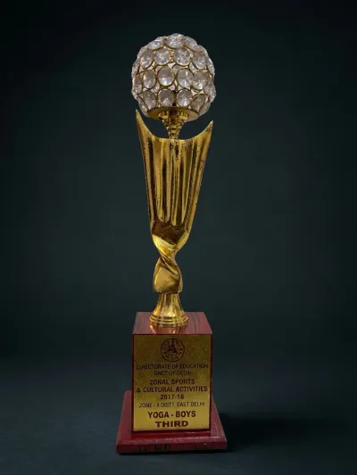 Gold trophy with crystal ball top, Zonal Sports & Cultural Activities 2017-18 Yoga Boys Third