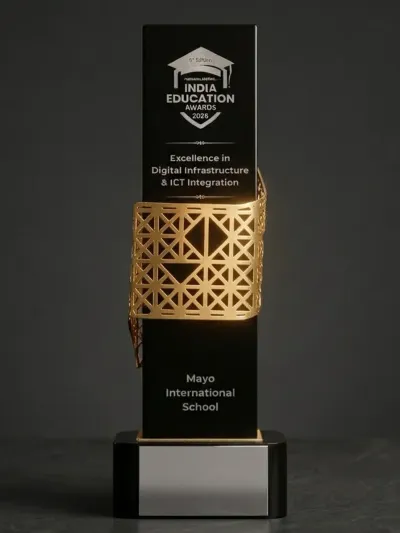 Black trophy with gold lattice band, India Education Awards 2026 Excellence in Digital Infrastructure & ICT Integration